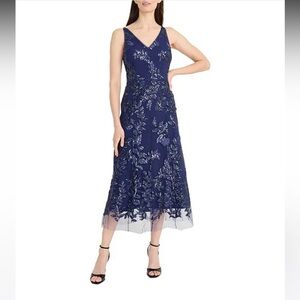 Maggy London Navy Embroidered Midi Dress